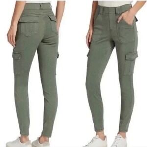 SPANX Stretch Tummy Control Twill Ankle Cargo Pull on Pants Size MEDIUM Olive